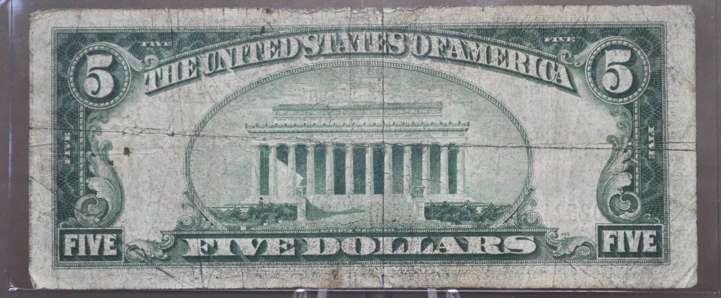 1929 5 Dollar National Currency Note - VG+ - Chicago - 1929 Brown Seal Five Dollar - Fr#1850-G