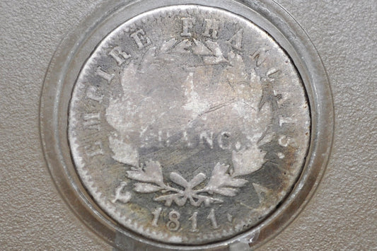 Rarer Silver 1911A Napoleon 1 Franc - Emperor Napoleon Bonaparte - Great Condition - Silver French Coin -