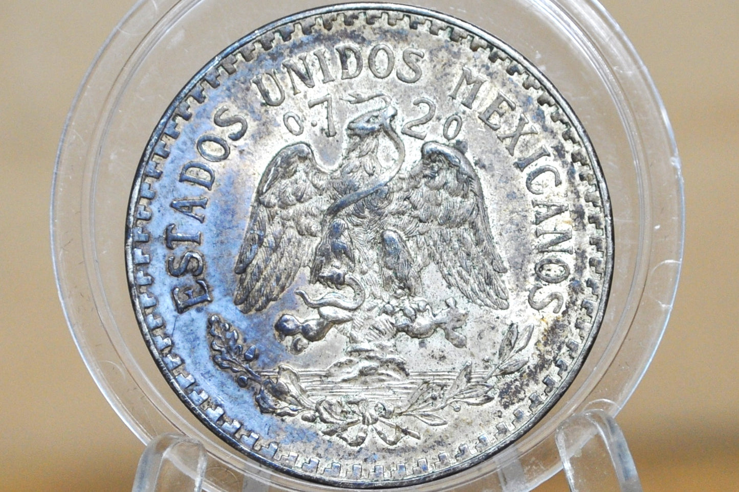 1932 Silver 1 Peso Mexico - Beautifully Toned, Uncirculated Grade/Condition - Stunning