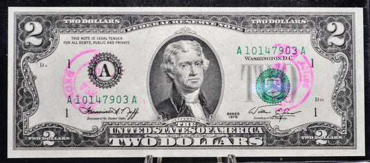 1976 Bicentennial 2 Dollar Spirit of 76 Stamp Note - Complete Stamp Set - First Day of Issue Bedford MA - 1976 Two Dollar Stamp Banknote