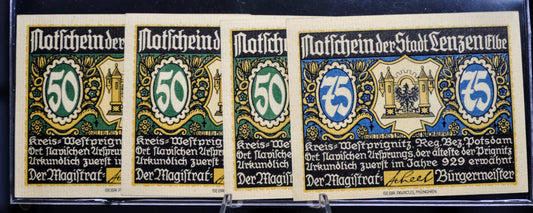 1921 Lenzen Elbe Germany 50 and 75 Pfennig Notgeld Set - Complete 50 Pfennig Set - German Emergency Currency - 1921 German Pfennig Note Set