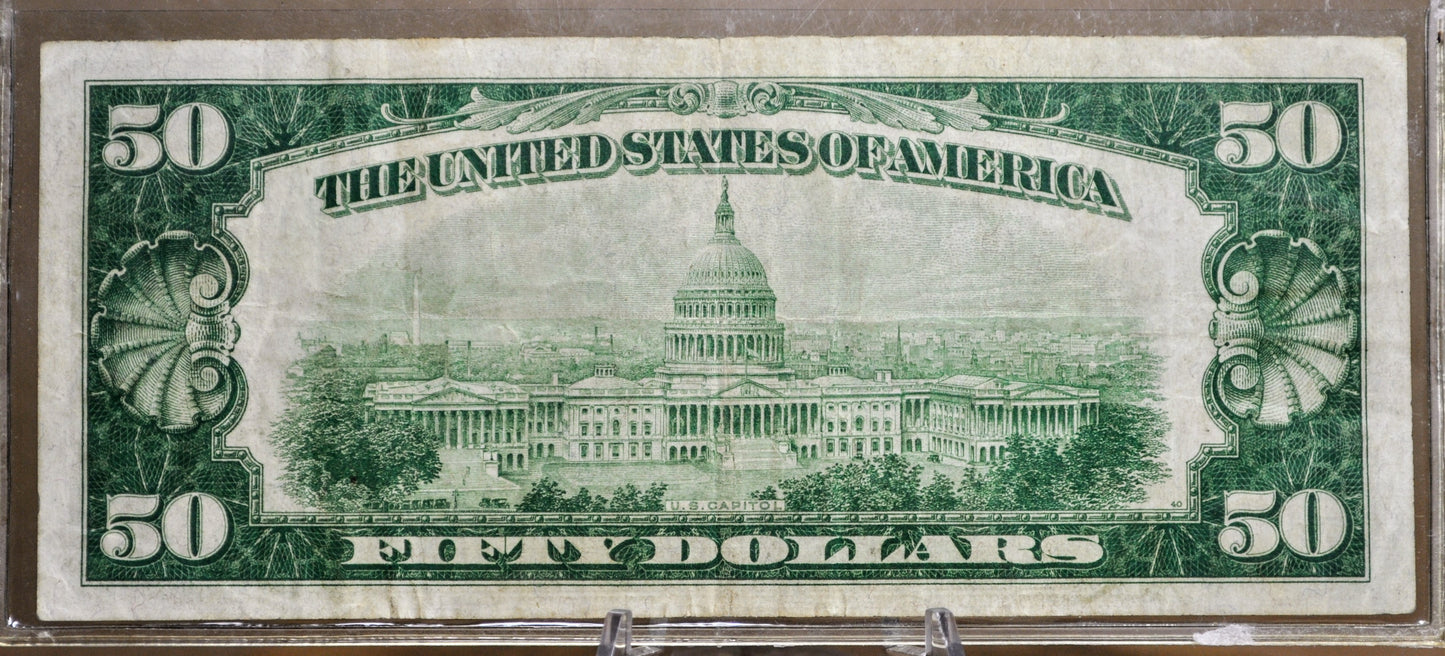 1934 Federal Reserve 50 Dollar Note - Light Green Seal - VF+ Grade - Boston MA (A) - 1934 Fifty Dollar Federal Reserve Note - Fr.2102-A