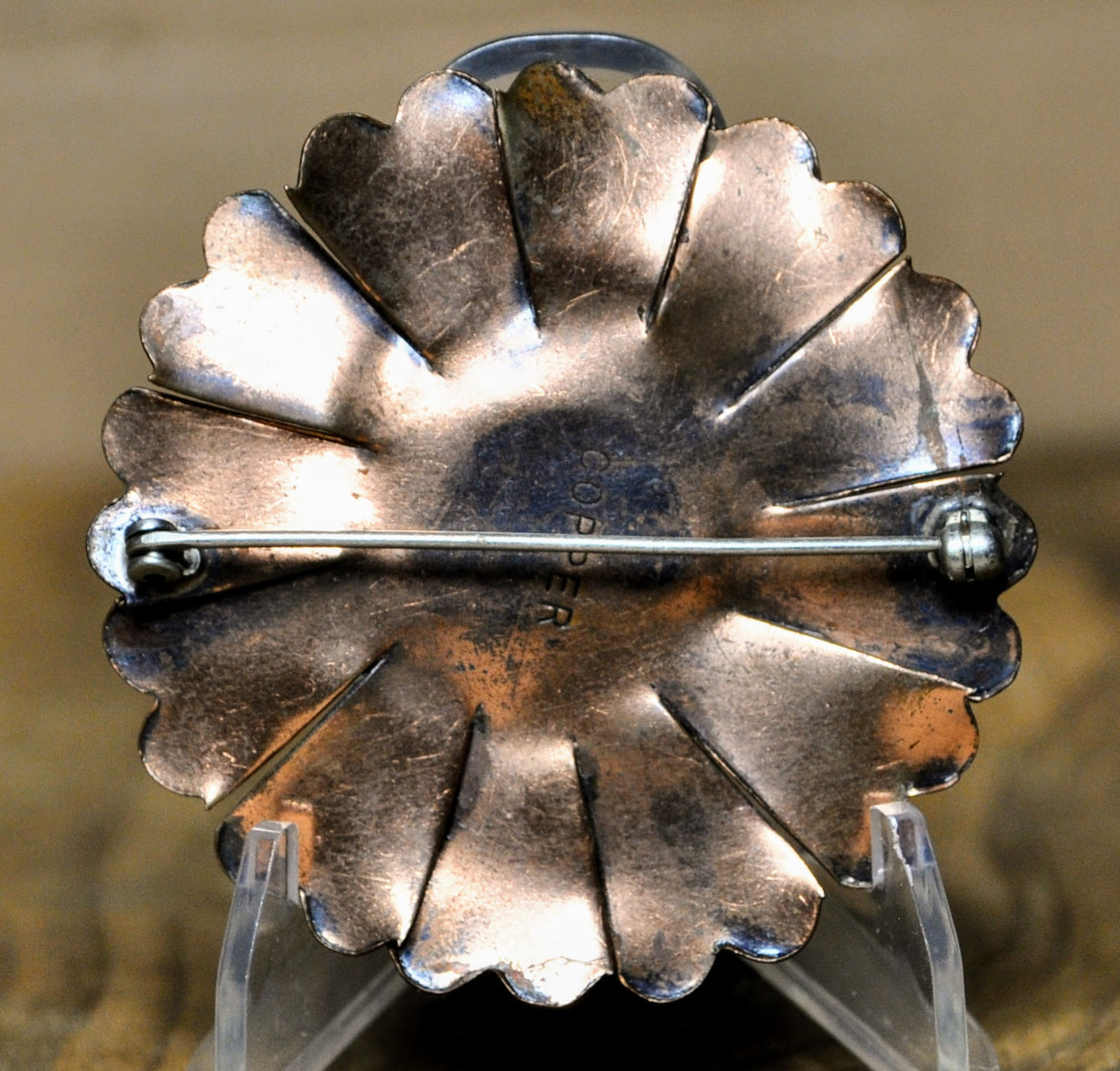 Vintage Large Genuine Copper Flower Brooch - Stamped Copper - 2.25 inches - Handcrafted Copper Patina Floral Pin