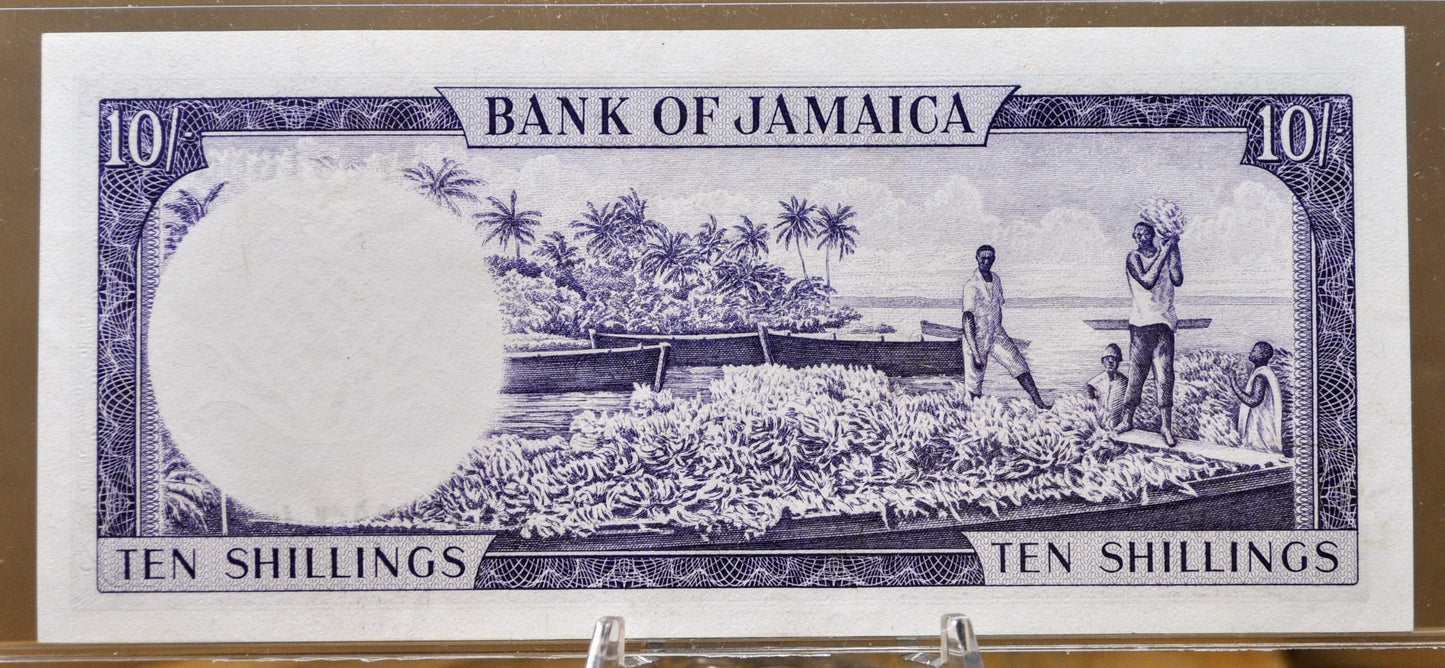 1964 Bank of Jamaica 10 Shillings Banknote - Queen Elizabeth II - Acting Governor Title - 1964 British Jamaica Ten Shilling Note - P#51Bc