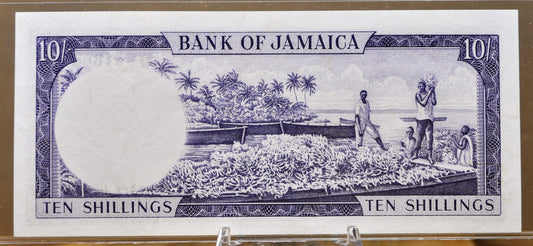 1964 Bank of Jamaica 10 Shillings Banknote - Queen Elizabeth II - Acting Governor Title - 1964 British Jamaica Ten Shilling Note - P#51Bc