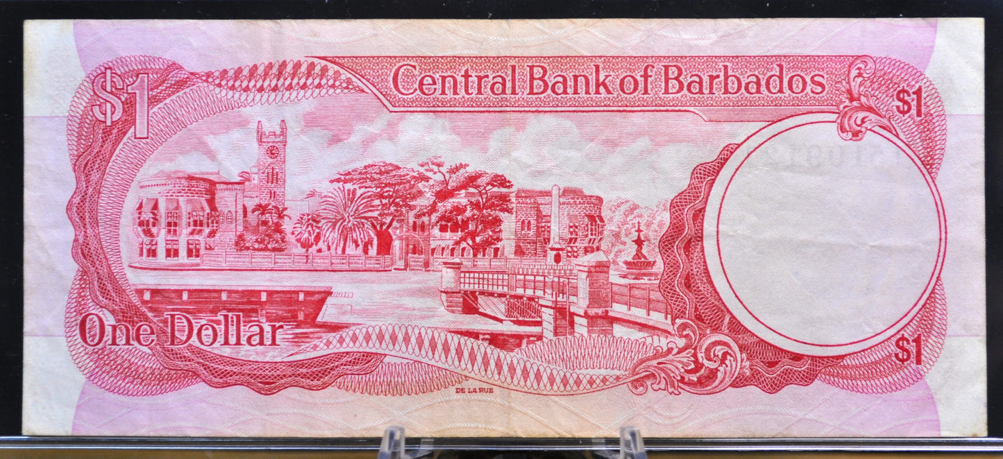 1973 Central Bank of Barbados 1 Dollar Banknote - C. Blackman Signature - Prescod Banknote - 1973 Barbados One Dollar Note - P#29a