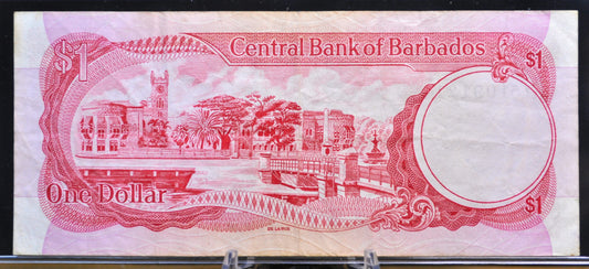 1973 Central Bank of Barbados 1 Dollar Banknote - C. Blackman Signature - Prescod Banknote - 1973 Barbados One Dollar Note - P#29a