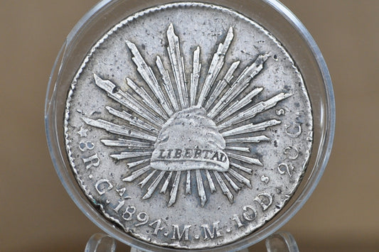 1894 Silver 8 Reales Mexico - XF - Mexican Eight Reales Silver Mexican Coin 1894