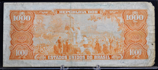 1967 Brazil Valor Legal 1 Cruzeiro Novo on 1000 Cruzeiros Note - Series 4361 - 1967 Brazilian One Cruzeiro Novo Stamped Note - P#187b