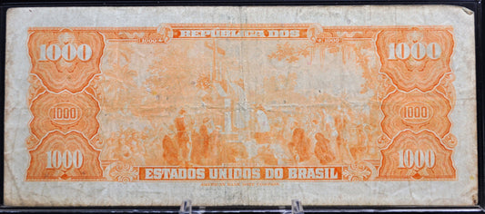1966 Brazil Valor Legal 1000 Cruzeiros on 1 Cruziero Novo Note - Rare Series 3839 - 1966 Brazilian One Cruzeiro Stamped Novo Note - P#187a