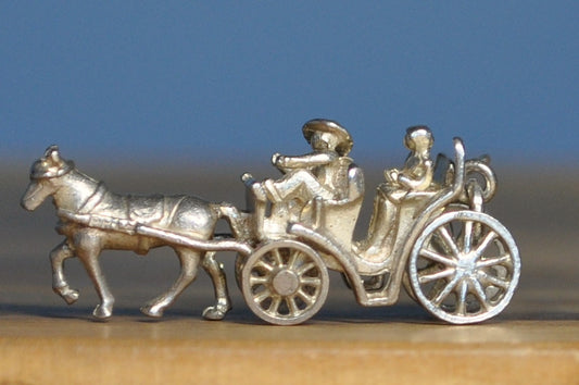 Antique Sterling Silver Horse Drawn Carriage Charm - Vintage Horse Drawn Carriage Sterling Silver Pendant