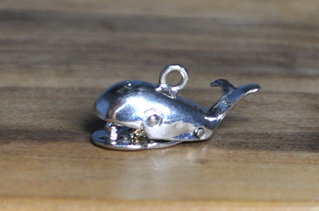 Jonah In the Whale Moveable Sterling Charm - Antique Sterling Silver Moveable Whale Pendant