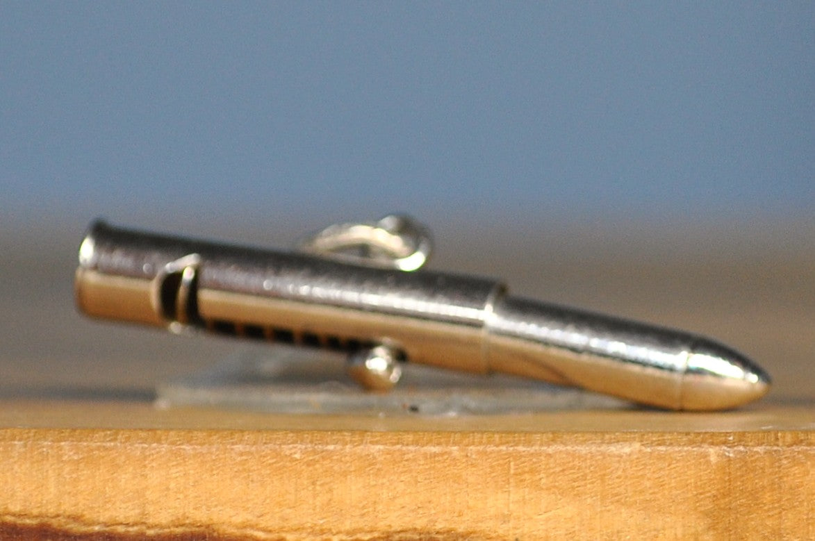 Antique Sterling Silver Bullet With Spring Charm -Vintage Moveable Bullet Pendant Retractable