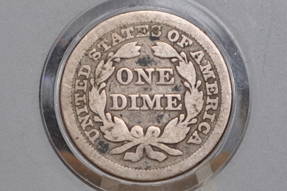 1858 Seated Dime - G (Good) - 1858 Seated Liberty Dime - Early American Coin - 1858 Silver Dime Liberty Seated 1858, Better Date!