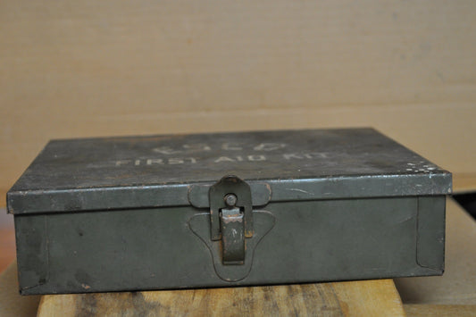 Antique Esco Military First Aid Kit - Military Medical Box - Empty Metal Box with Latch