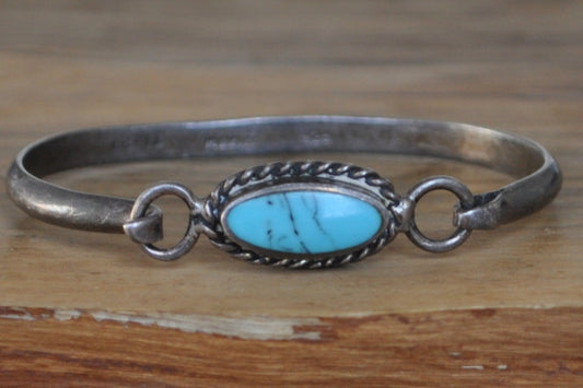 Mexican Sterling Silver Oval Cut Turquoise Cuff Bracelet – Stamped and Tested Sterling Silver - Native American Jewelry