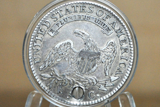 1818 Capped Bust Half Dollar - Choice AU Detail, Holed - 1818 Half Dollar US Half Dollar 1818 Early American Coin, Better Date! Low Mintage Coin