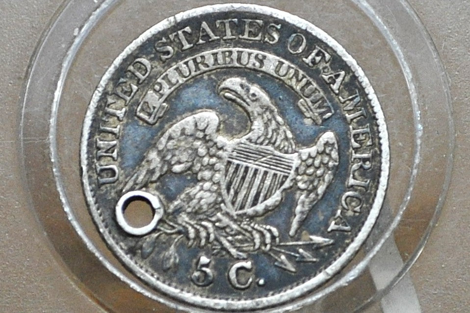 1834 Capped Bust Half Dime - AU Details, Holed - 1834 Silver Capped Bust 5 Cent - Early American Coin, 1834 Half Dime