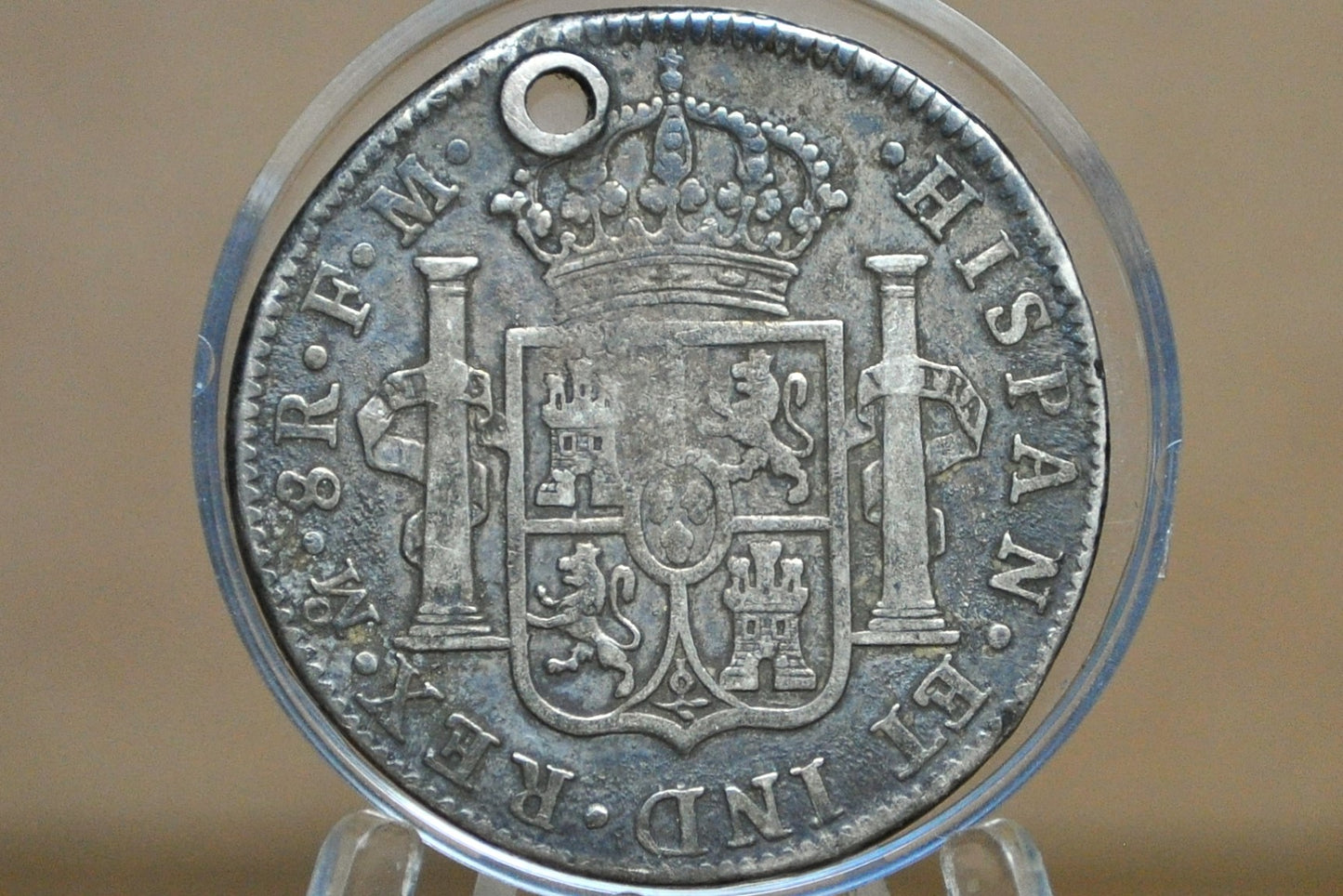 1796 Spanish 8 Reales - XF, Holed - Spanish Silver Colonial Era Coin - 1796 FM - Carolus IIII - 1796 Eight Reales Mexico Silver