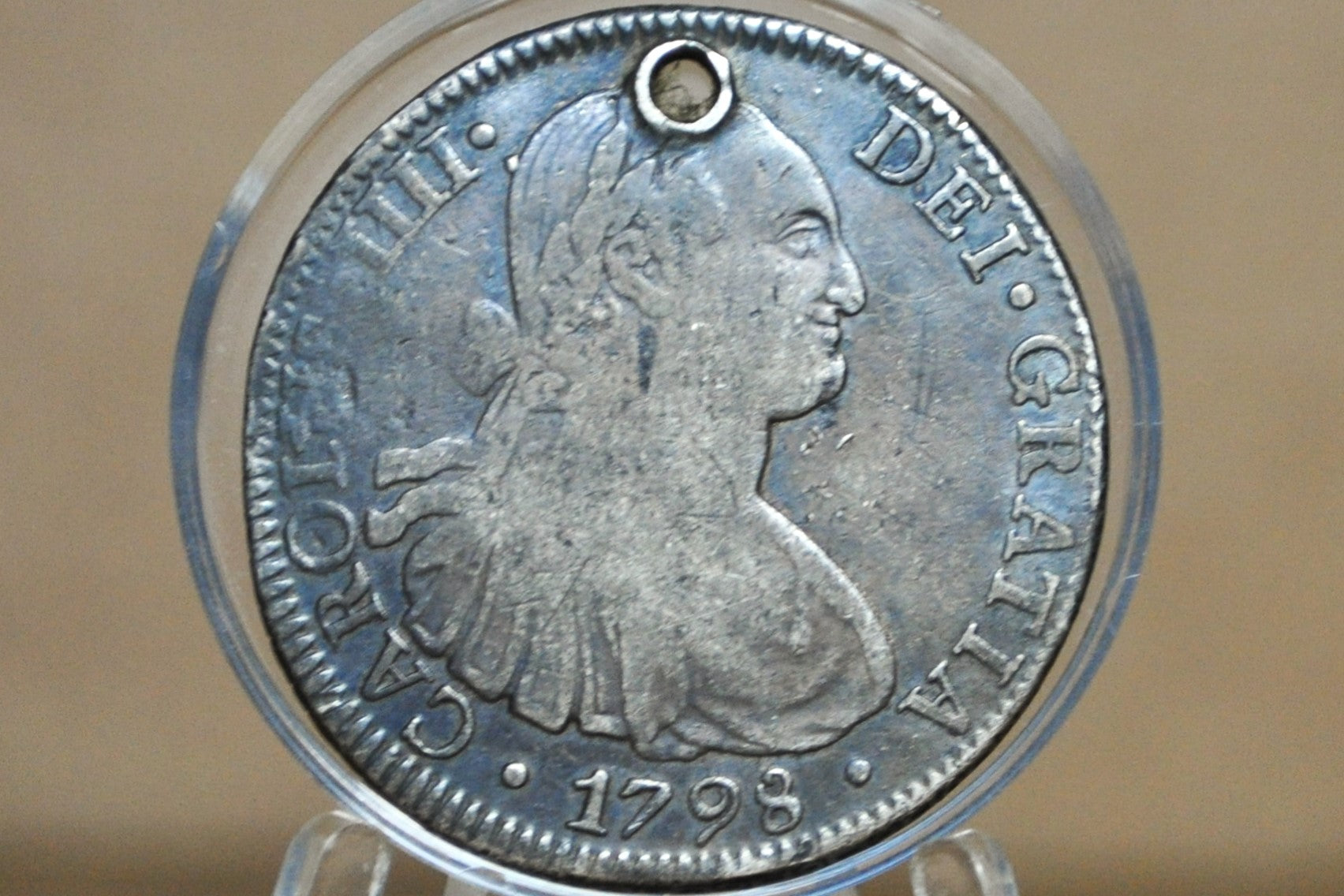 1798 Spanish 8 Reales - XF, Holed - Spanish Silver Colonial Era