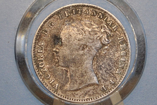 1859 Threepence Great Britain 3 Pence Silver - AU Grade / Condition - UK 3 Pence Silver 1859 - Queen Victoria / Victorian Era