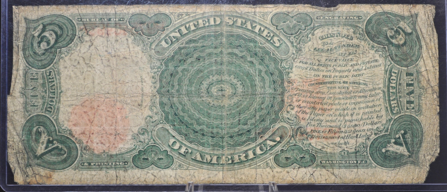 1907 5 Dollar United States Note, Woodchopper Note! Fr#91, G/VG Grade/Cond. 1907 Series Woodchopper 5 Dollar Bill Large Size 1907 Horseblanket