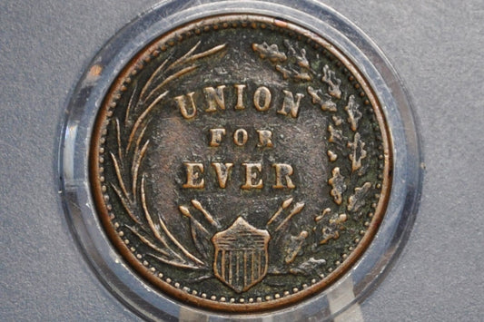 1863 Civil War Token - First in War First in Peace - Awesome CWT - Patriotic Civil War Tokens, United States Copper