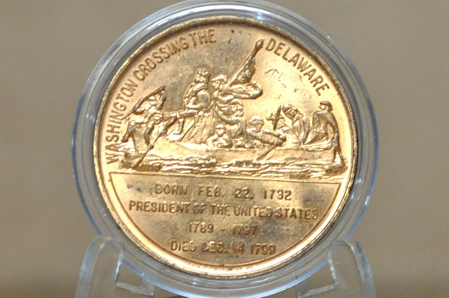 George Washington Bicentennial Crossing Delaware Commemorative Token - George Washington 200th Years Since Birth Celebratory Medallion