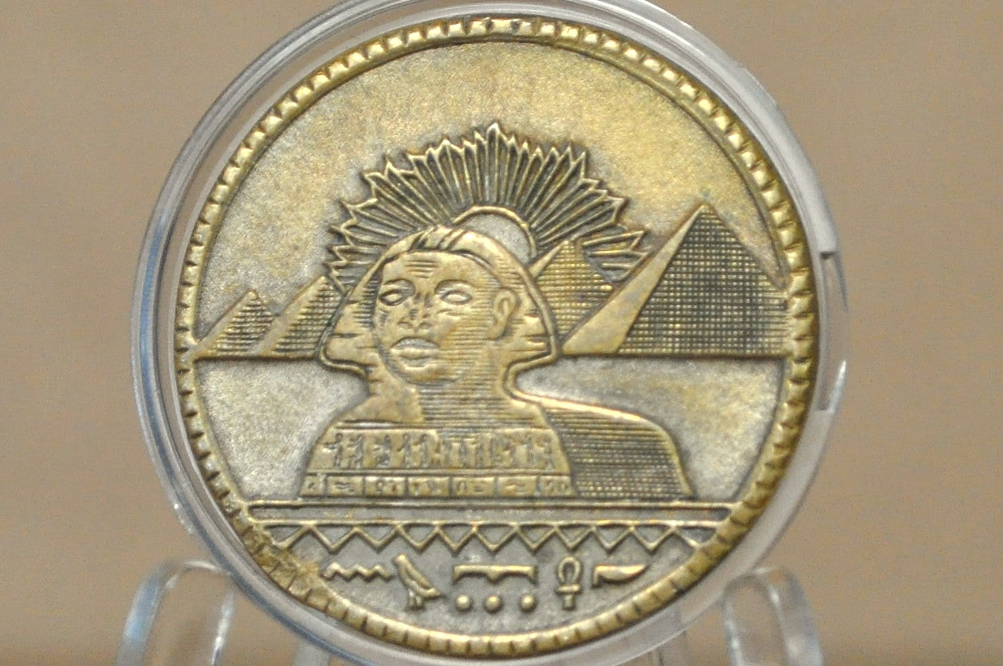 Vintage Egyptian Revival Magic Token - 19th Century Antique Egyptian Revival Brass Sphinx Medallion