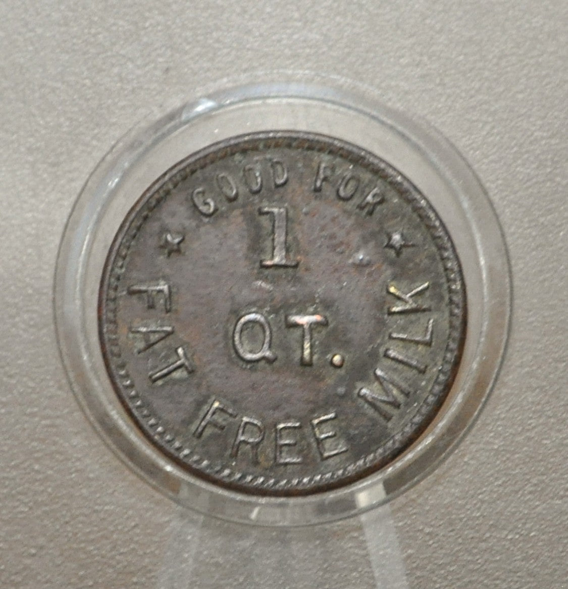 West End Dairy 1 Quart Fat Free Milk - Antique Dairy Good For Token - One Quart Fat Free Milk Dairy Trade Token