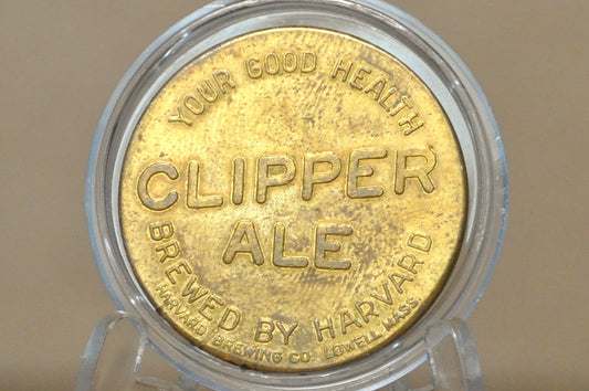 Vintage Harvard Brewing Co. Clipper Ale Good Luck Token - Brass Good Luck Advertising Coin Token Harvard Brewing Lowell Mass
