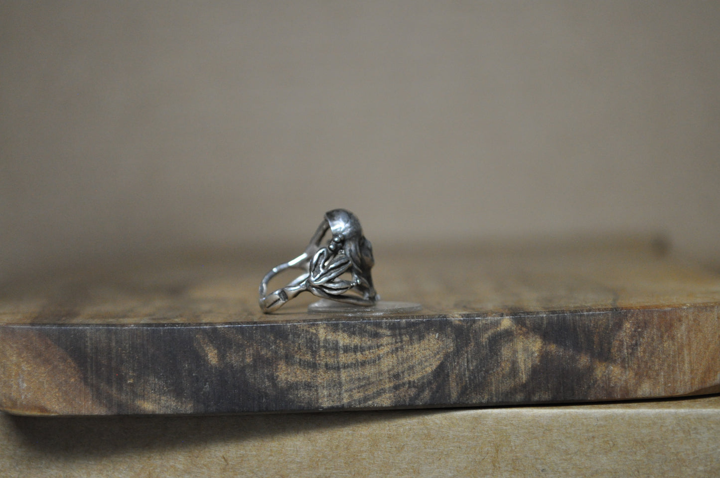 Art Nouveau Style Woman's Face Ring - Size 4.5 - Tested Sterling Silver - Soldered Jewelry