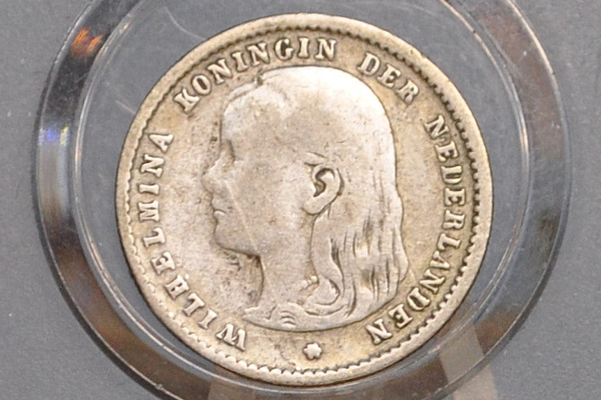 Rare 1896 Silver Netherlands 10 Cent Coin - Fine+ Grade / Condition - Lower Mintage Date