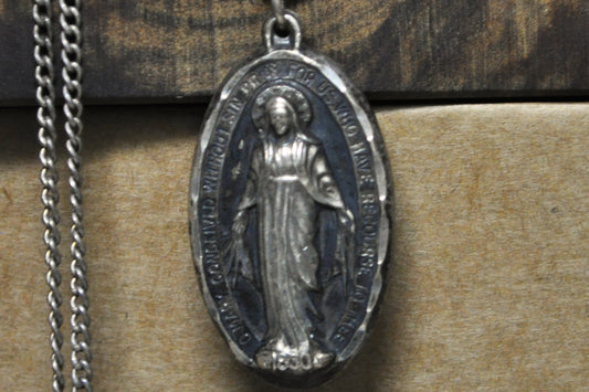 Sterling Creed Large Oval Miraculous Medal Necklace - 26 Inches - Stamped and Tested Sterling Silver - Christian Medal