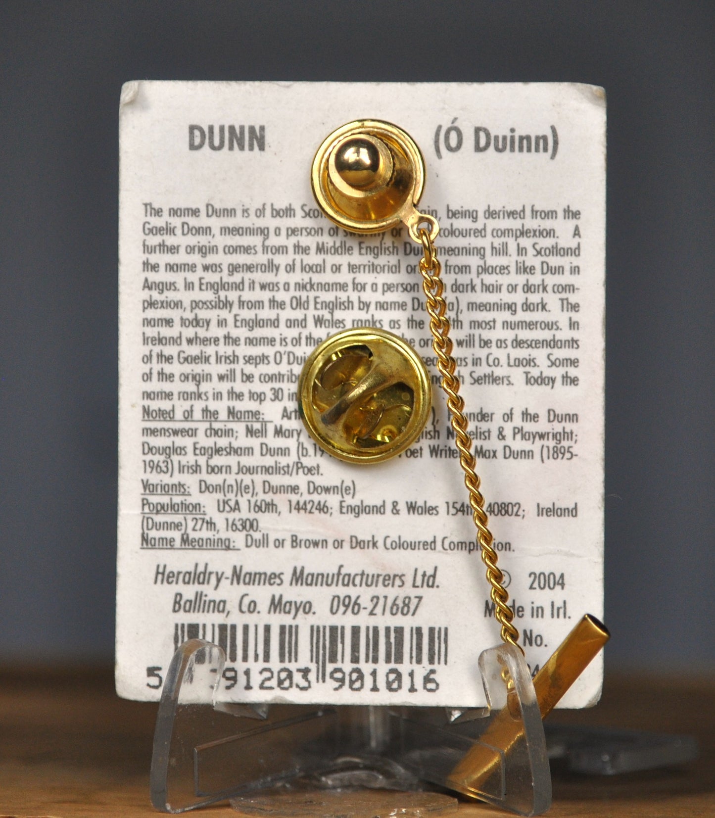 Irish Coat of Arms Disk Lapel Pin/Tie Tack - Dunn Family Crest Lapel Pin Set