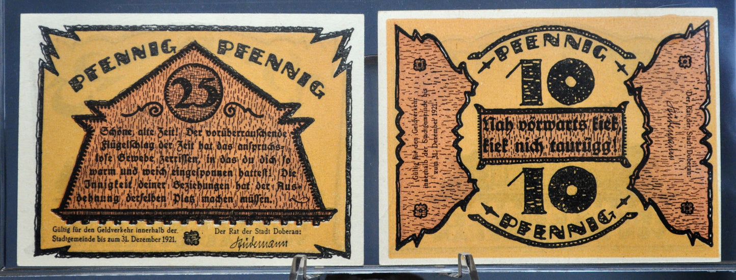 Set of 2 1921 Bad Doberan 10 & 25 Pfennig Notgeld - Mecklenburg-Schwerin Note - 1921 German Emergency Ten and Twenty-Five Pfennig Notes