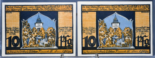 Lot of 2 1922 Lubtheen Germany 10 Pfennig Notgeld - Mecklenburg-Schwerin Note - 1922 German Emergency Ten Pfennig Notes