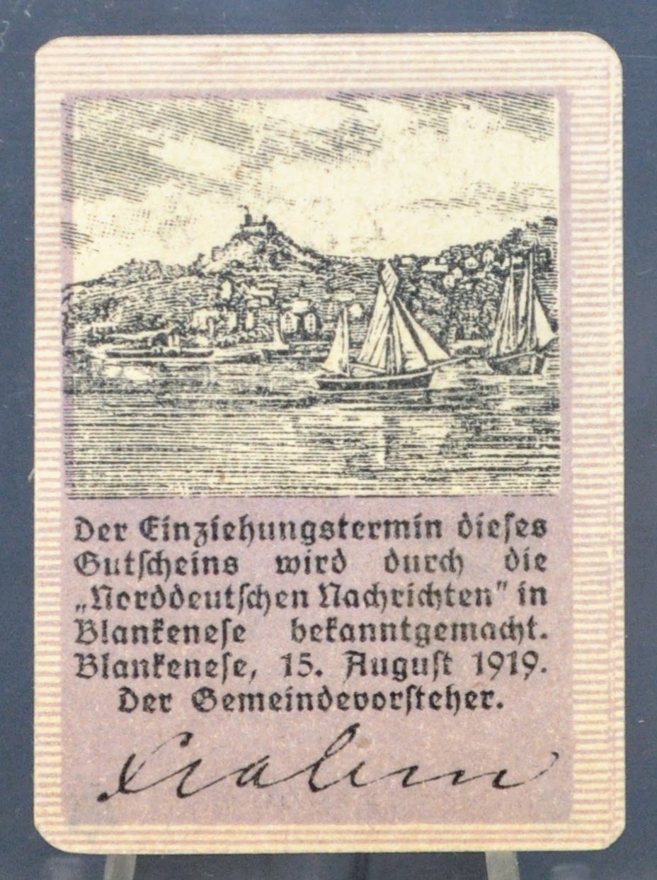 1919 Blankenese Germany Violet 50 Pfennig Notgeld - Rarer Cardboard Note - WWI German Emergency Currency - 1919 German Fifty Pfennig Note