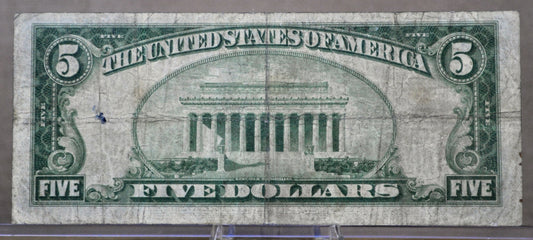 1934 Federal Reserve 5 Dollar Note - Light Green Seal (LGS) - Philadelphia (C) Issue - 1934 US Five Dollar Bill - Fr.1955-C