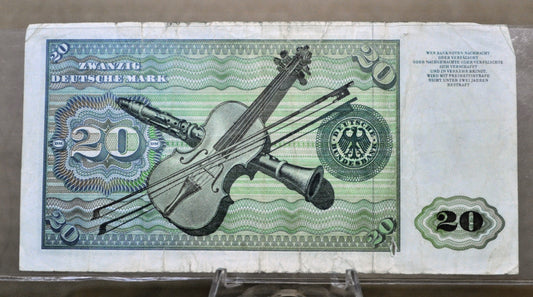 1970 Germany 20 Deutsche Mark Banknote - Deutsche Bundesbank - Very Fine (VF) - 1970 German Twenty Deutsche Mark Note - P#32a
