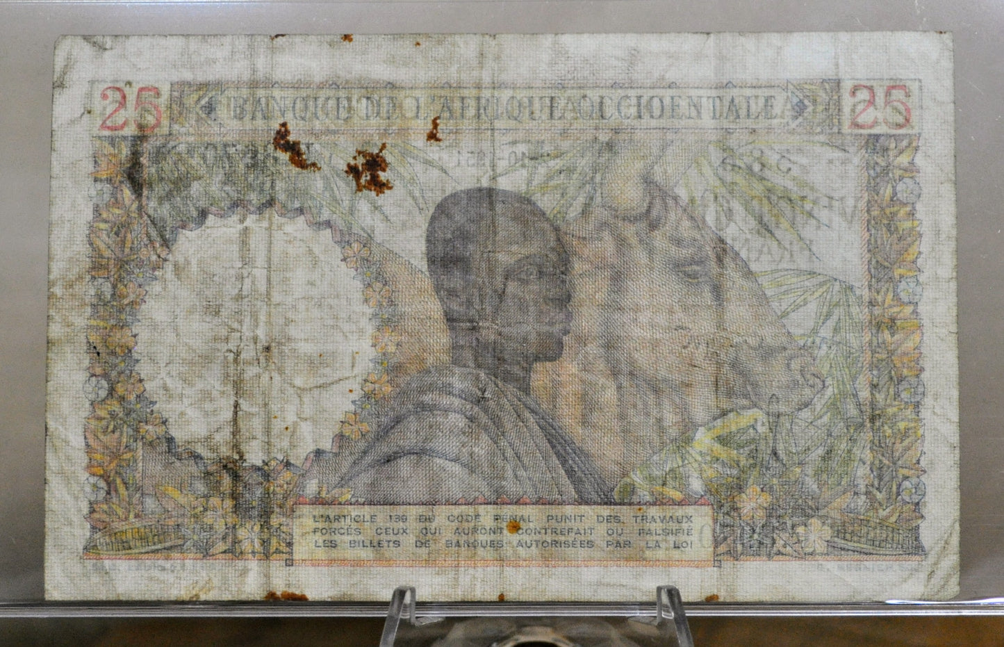 1951 Bank of West Africa 25 Franc Banknote - 2-10-1951 Rare Date - Rare 25 Francs Banknote Banque de L'Afrique Occidentale - P#38