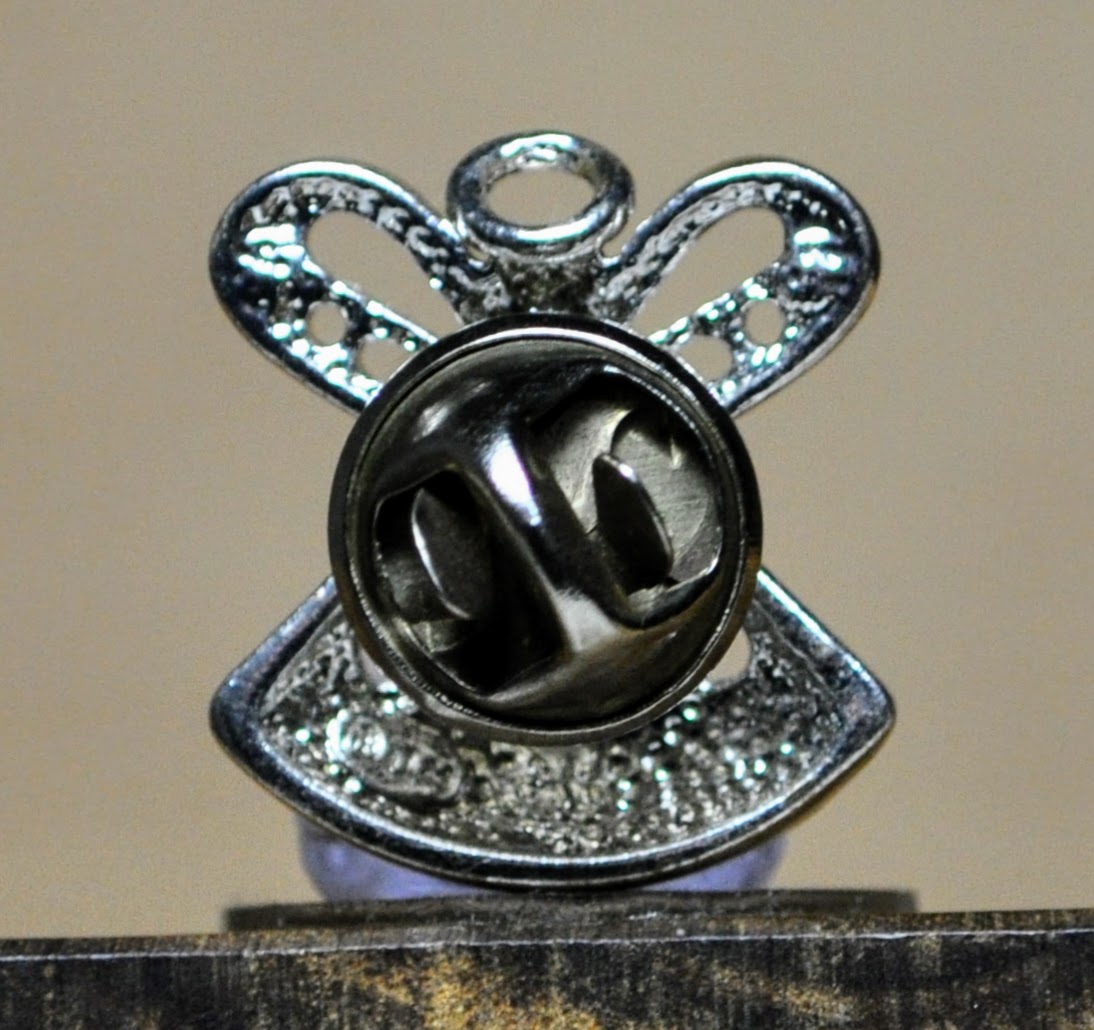 Stunning Silver Toned Amethyst Guardian Angel Lapel Pin - DM Signed Pin - Vintage Silver Angelic Pin