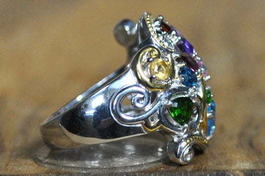 Gems En Vogue Multiple Gemstone Masterpiece Size 8 Ring by Michael Vallitutti - Milestone Masterpiece Rainbow Gemstones Antique Women's Size 8 One-of-a-kind Ring