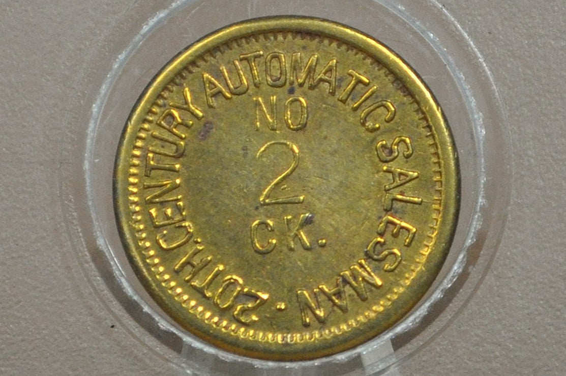 20th Century Automatic Salesman Number 2 Check - Small Brass Vending Token No. 2