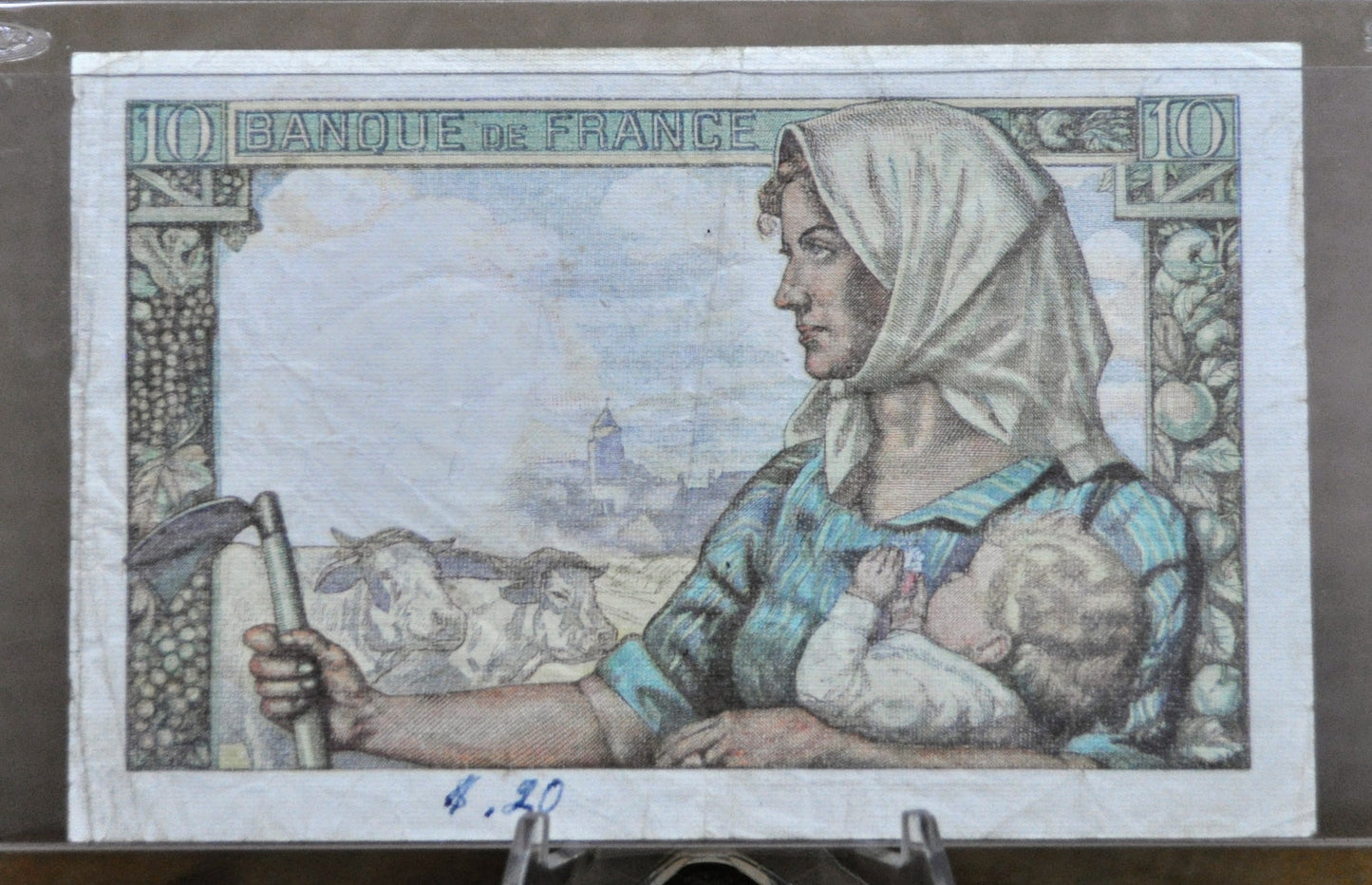 1944 France 10 Franc Banknote - Miner Type, 26-11-1942 - Banque de France Dix Francs Note - French Ten Francs Banknote 1944 - P#99e