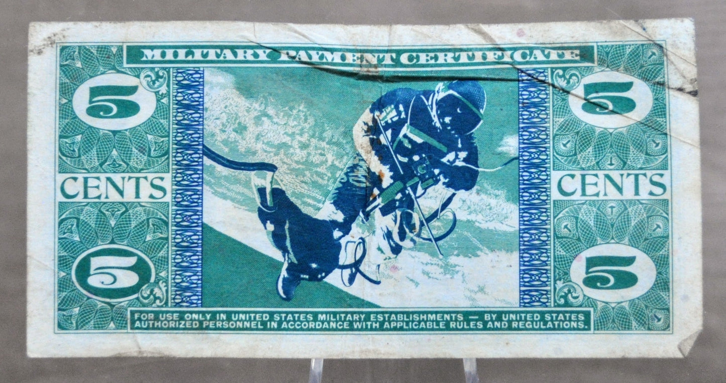 1969 U.S. Military 5 Cent Payment Certificate - Series 681 - Submarine & Astronaut Type - 1969 United States Five Cents MPC Note - P#M75a