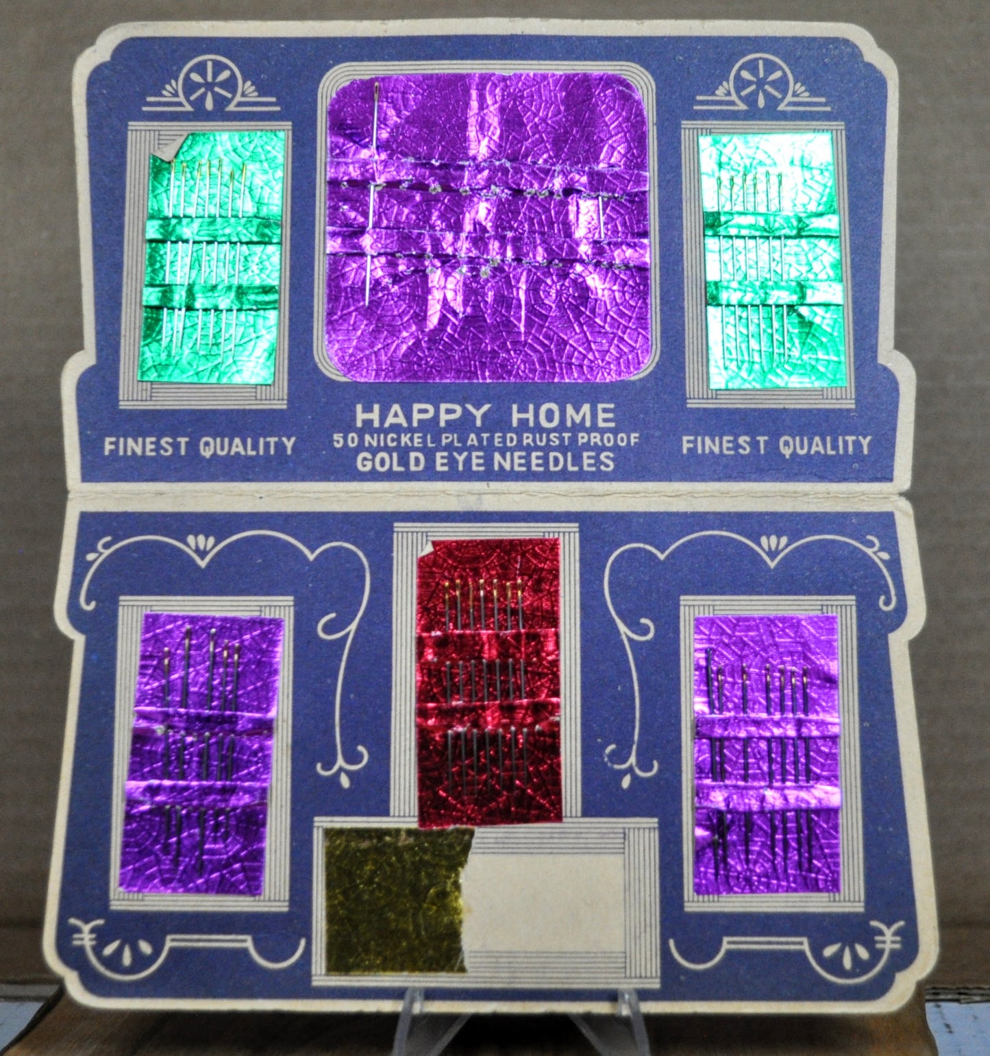 1950s Happy Home Rust Proof Nickel-Plated Sewing Needle Book - Made in Japan - Most Needles Included - Antique Fertig Products Needle Book