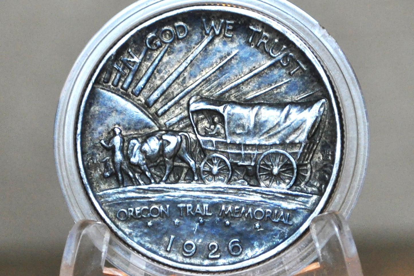 1926-S Oregon Trail Silver Commemorative Half Dollar - AU, Toned - 1926 Oregon Trail Memorial 1926 Oregon Trail Half, Authentic