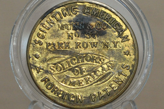 1868 N.Y. Munn & Co. Scientific American Solicitor of Patents Shell Card Token - Rare 1868 Munn & Co. Patent Solicitor Token