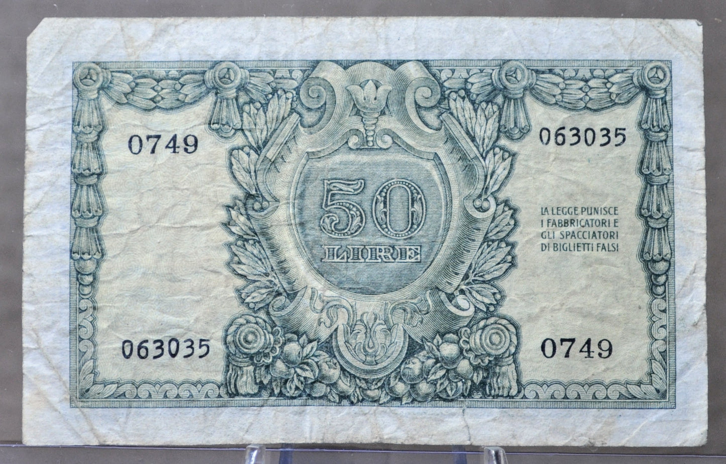 1951 Italy 50 Lire Banknote - First Issue - Bolaffi, Cavallaro, Giovinco Signed - Choose by Grade - 1951 Italian Fifty Lire Note - P#91a